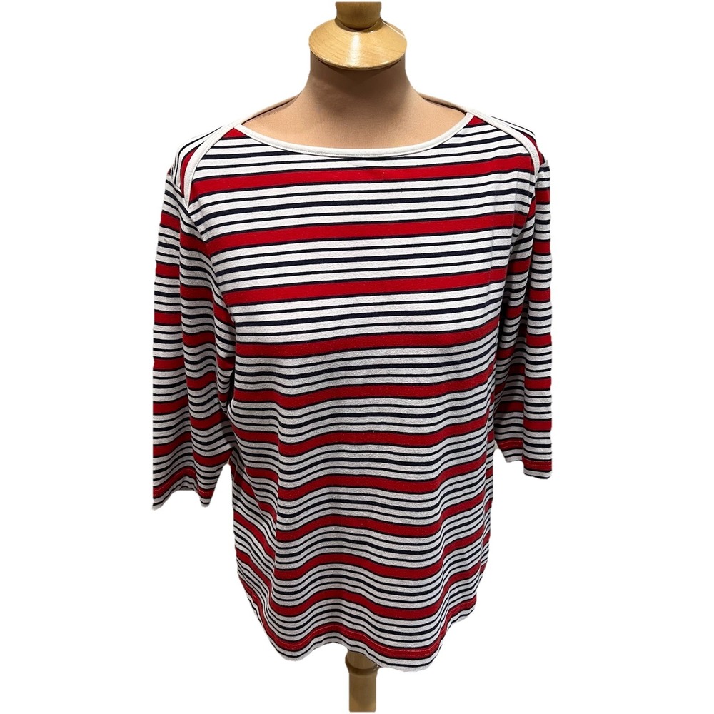 Vtg Jantzen Classics Striped Knit Top‎ Red White Blue Nautical 80s 90s